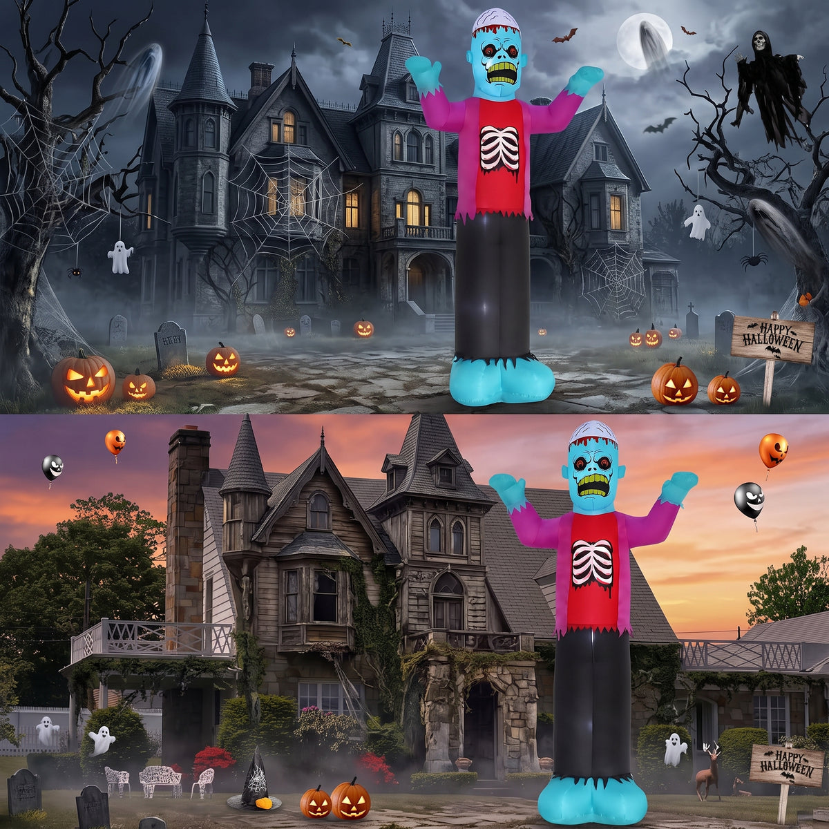 12Ft Creepy Skeleton Zombie Outdoor Inflatable with LEDs