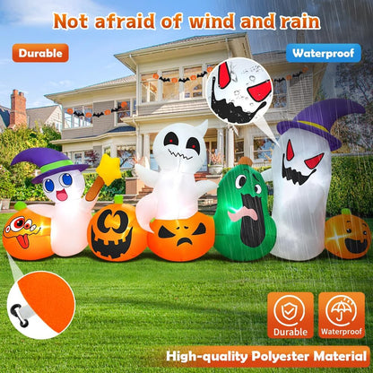 8 FT Inflatable Halloween Ghost with Pumpkins & LED Lights