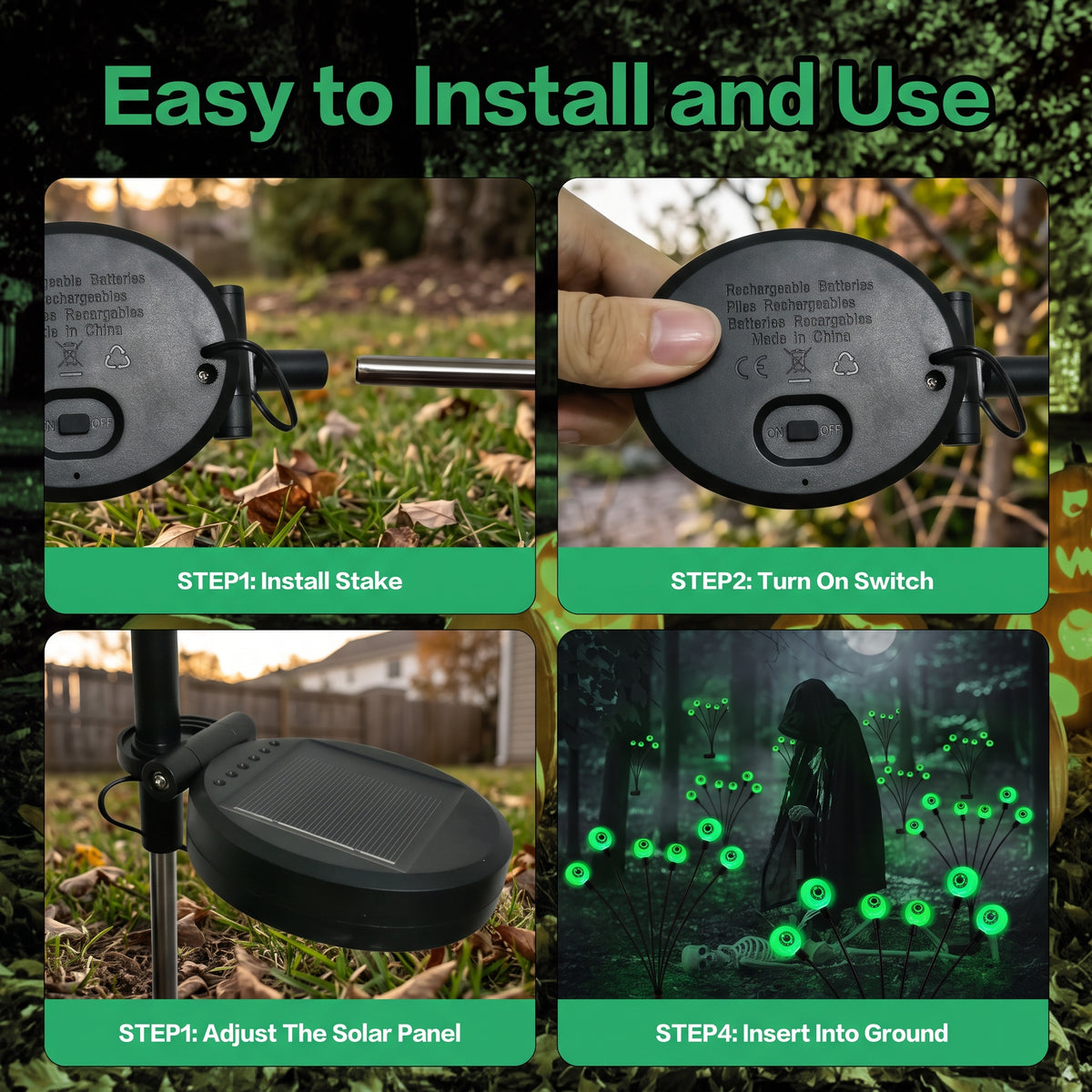2-Pack Solar Green Eyeball Lights