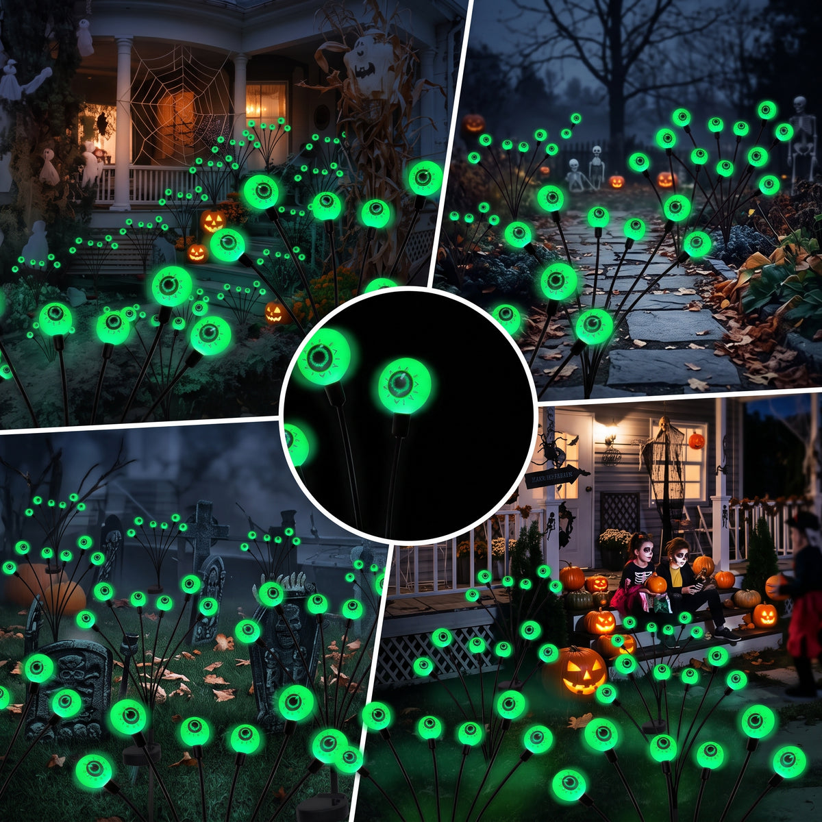 2-Pack Solar Green Eyeball Lights