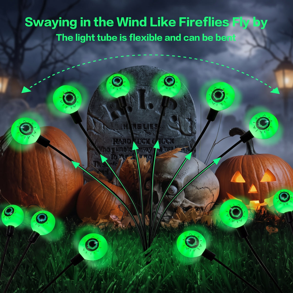 2-Pack Solar Green Eyeball Lights