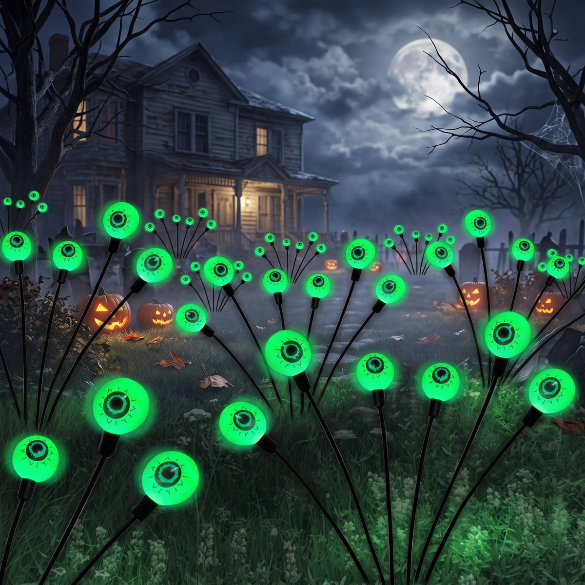 2-Pack Solar Green Eyeball Lights