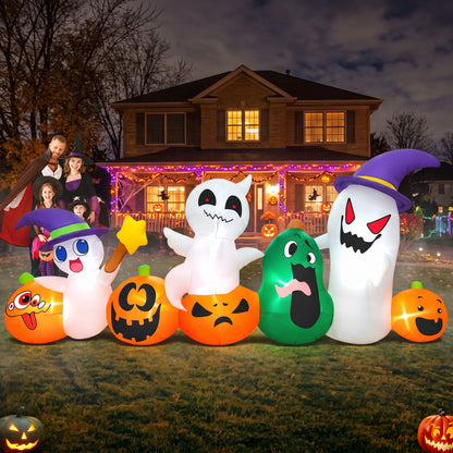8 FT Inflatable Halloween Ghost with Pumpkins & LED Lights