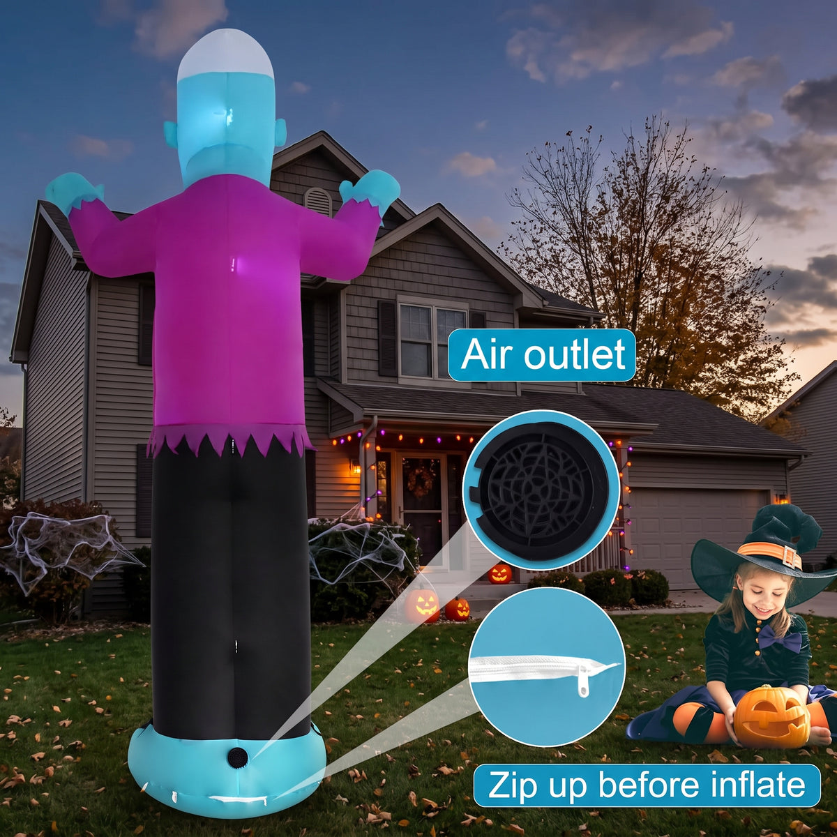 12Ft Creepy Skeleton Zombie Outdoor Inflatable with LEDs