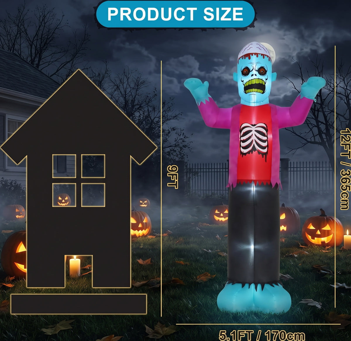 12Ft Creepy Skeleton Zombie Outdoor Inflatable with LEDs