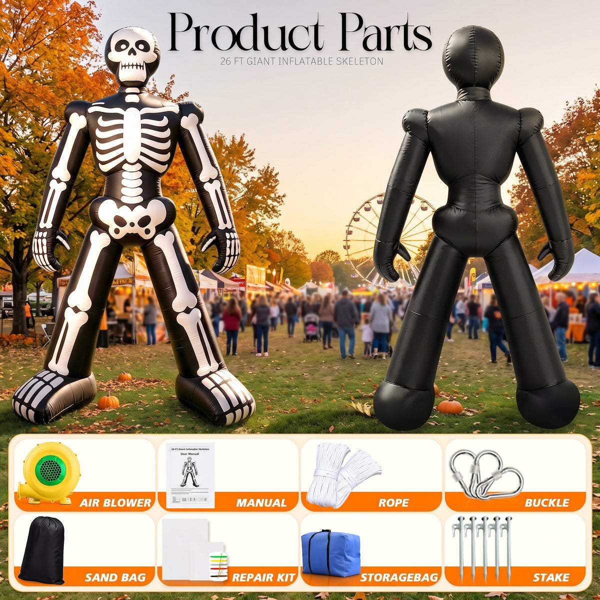 Halloween Inflatable Outdoor Decorations-26 FT Giant Skeleton-480D Oxford Cloth for Lawn Yard Outdoor Party Lawn Decoration with Air Blower