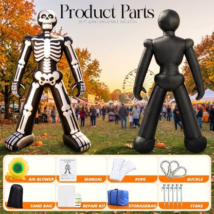Halloween Inflatable Outdoor Decorations-26 FT Giant Skeleton-480D Oxford Cloth for Lawn Yard Outdoor Party Lawn Decoration with Air Blower