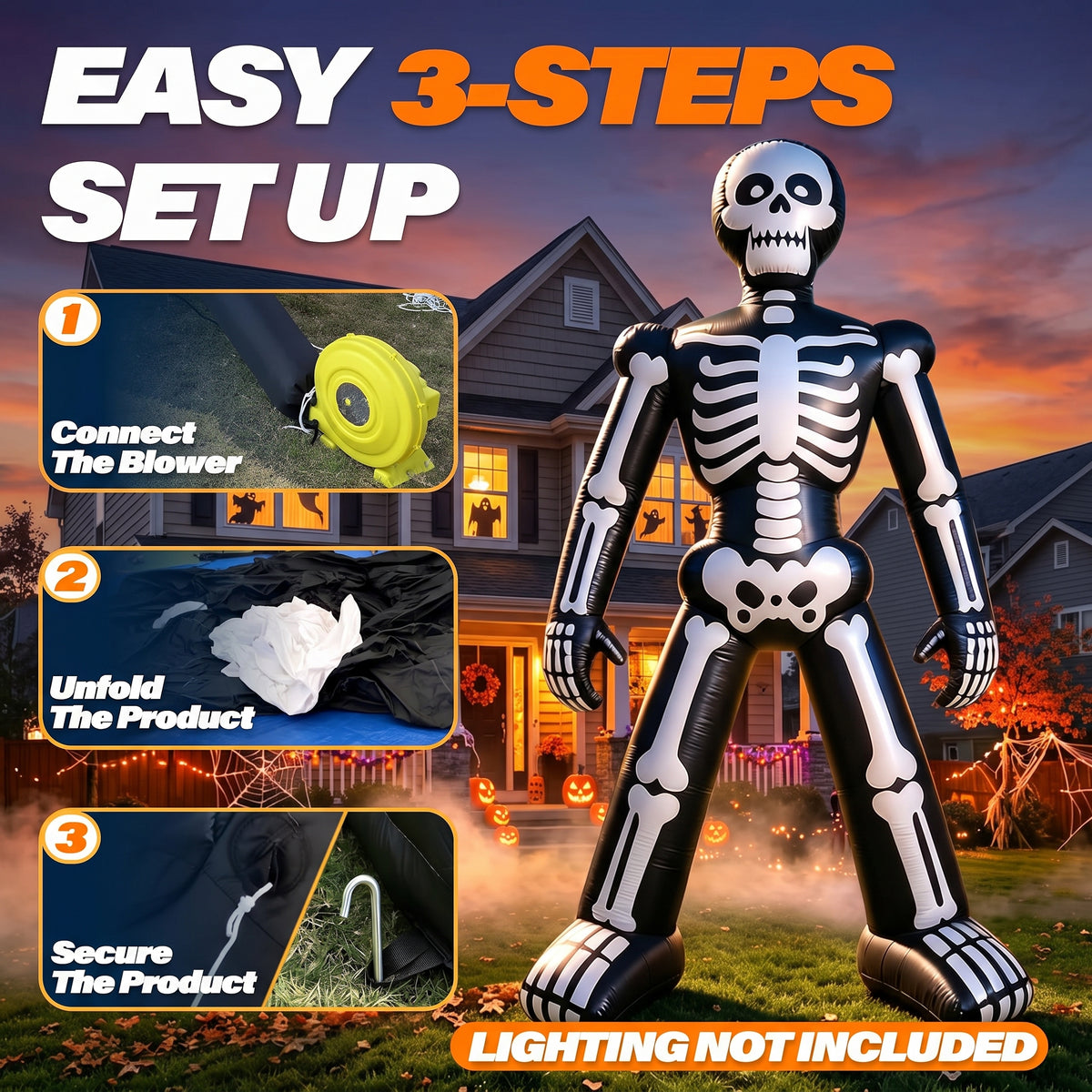 Halloween Inflatable Outdoor Decorations-26 FT Giant Skeleton-480D Oxford Cloth for Lawn Yard Outdoor Party Lawn Decoration with Air Blower