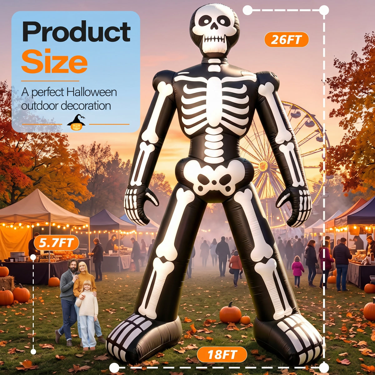 Halloween Inflatable Outdoor Decorations-26 FT Giant Skeleton-480D Oxford Cloth for Lawn Yard Outdoor Party Lawn Decoration with Air Blower
