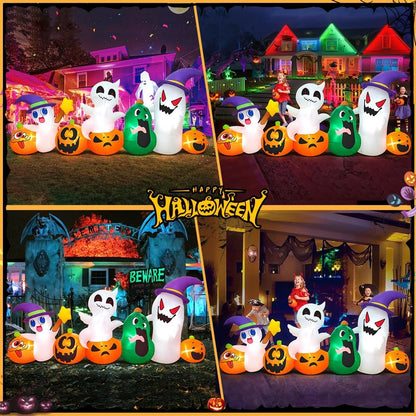 8 FT Inflatable Halloween Ghost with Pumpkins & LED Lights